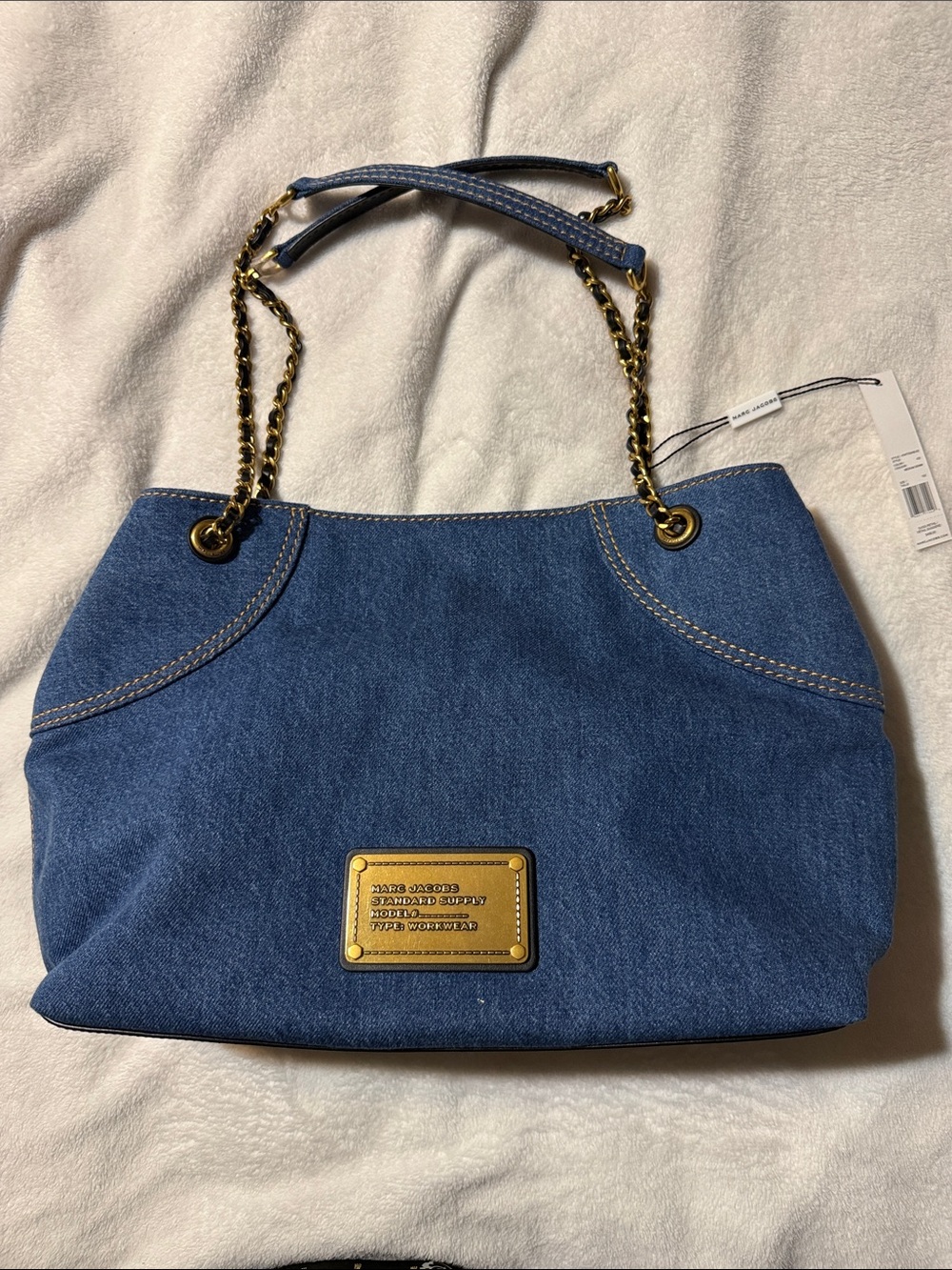 Marc Jacobs Denim Shoulder Bag with Gold Chain Accents - Blue